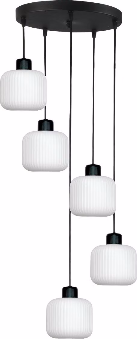 Lampadario A Sospensione Nero, Paralume In Vetro Bianco Beka Bianco 14-960