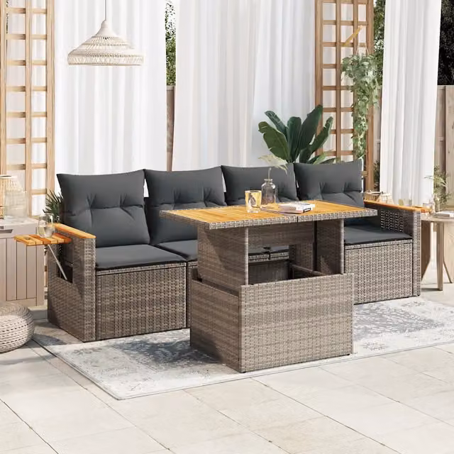 Set Divano Giardino 5 pz con Cuscini Grigio Polyrattan Acacia 3327546