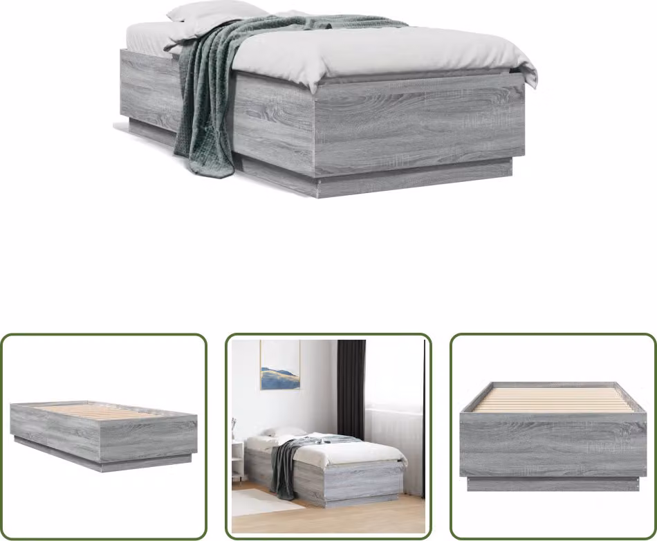 The Living Store Rete da letto Grey Sonoma 75x190 cm Materiale a base di legno