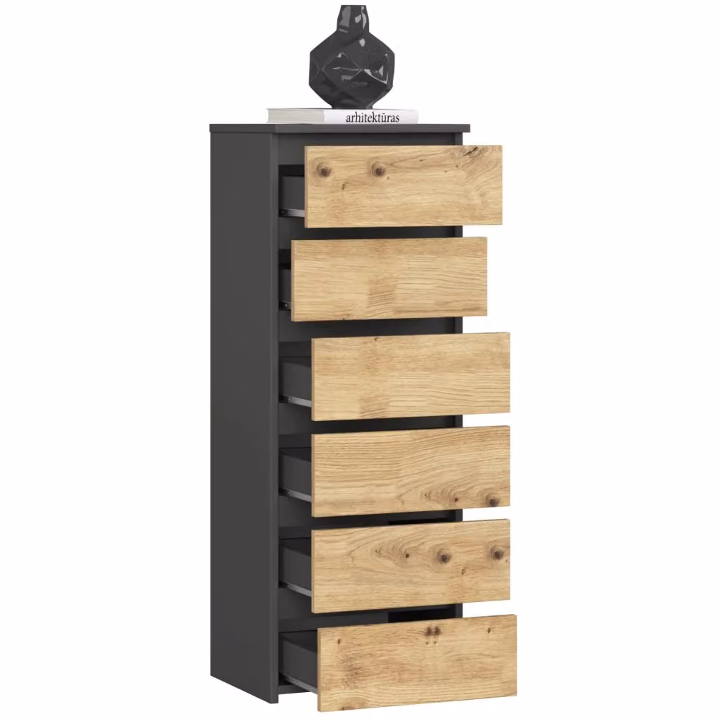 Cassettiera AKORD CL6 Grigia Grafite con inserto Quercia Artisan L/P/H: 40 x 35 x 109 cm – 2