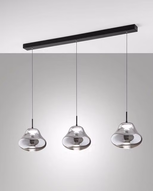 Lampada a Sospensione Deva 42W LED CCT Dimmerabile a step, Struttura in Metallo e Vetro Borosilicato Fumé, IP20 - Deva Collection