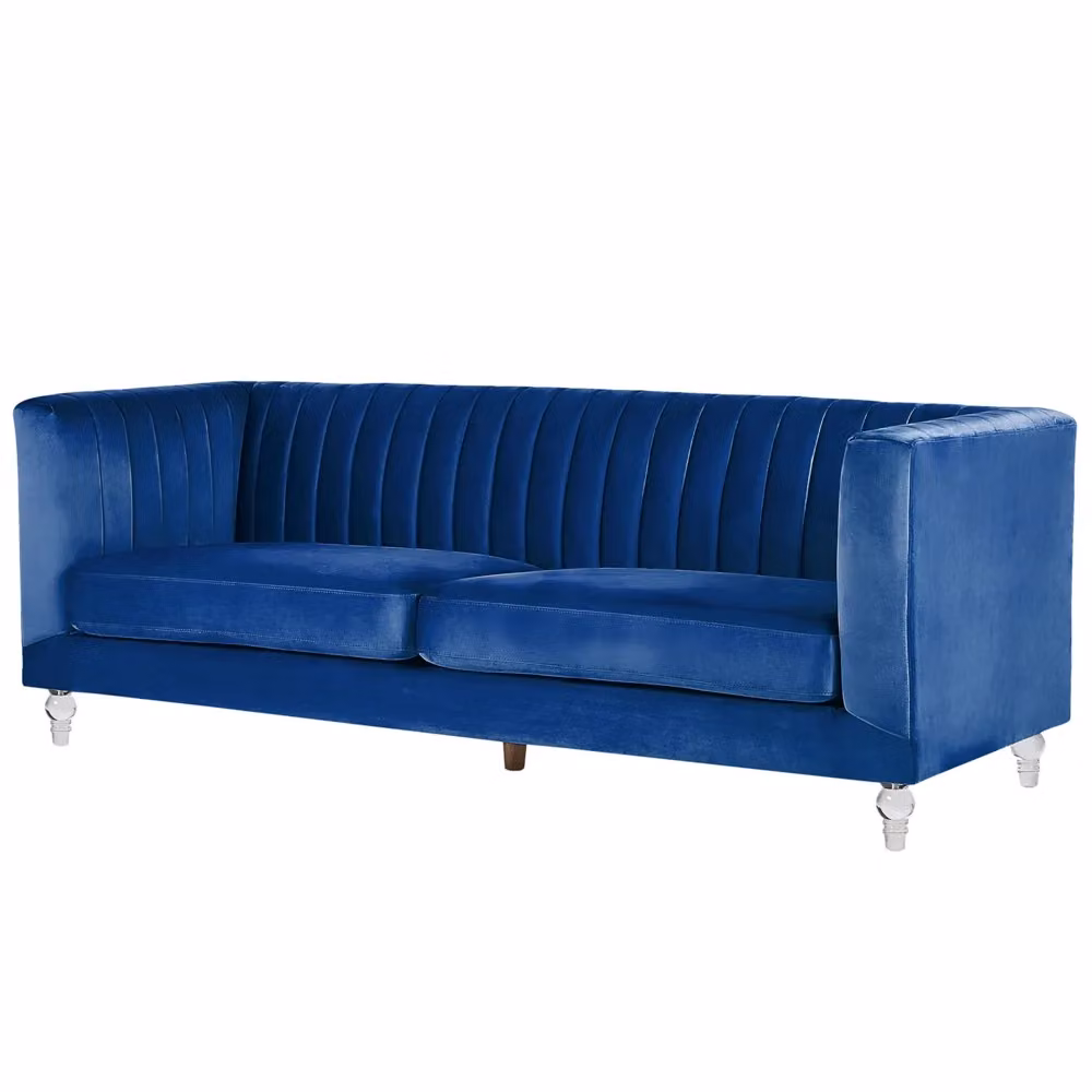 Divano Beliani a 3 posti in velluto blu per soggiorno moderno L: 204 cm, P: 78 cm, H: 75 cm – 2