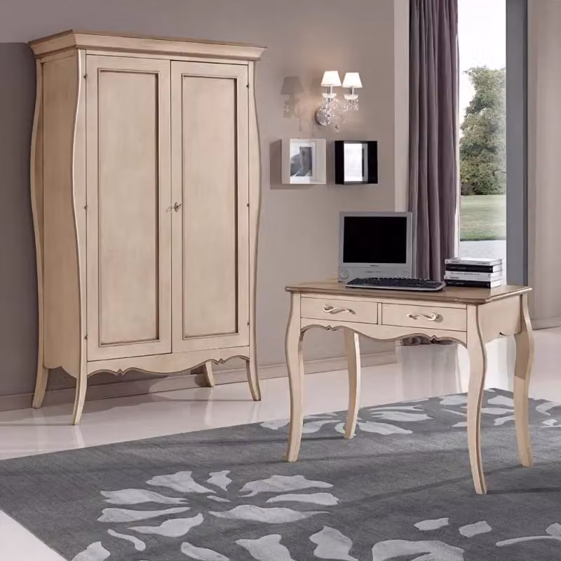 Armadio 2 ante in legno stile shabby chic avorio anticato e tortora Mobili 2G L: 127 cm, P: 64 cm, H: 212 cm – 2