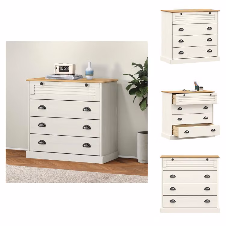 vidaXL Cassettiera VIGO Bianco 80x40x76 cm pino massiccio - Cassettiere