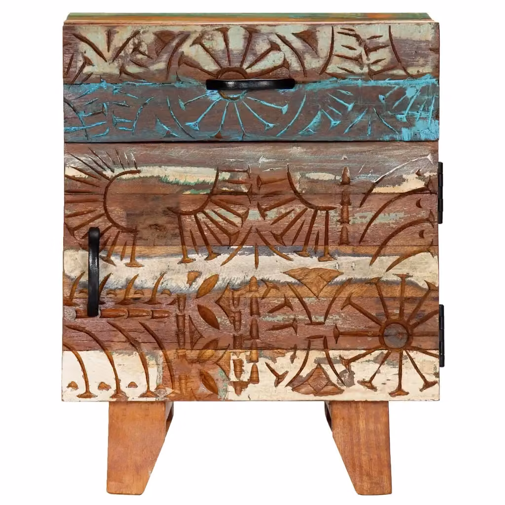 Comodino in legno multicolore stile retro vidaXL L: 40 cm, P: 30 cm, H: 50 cm – 2