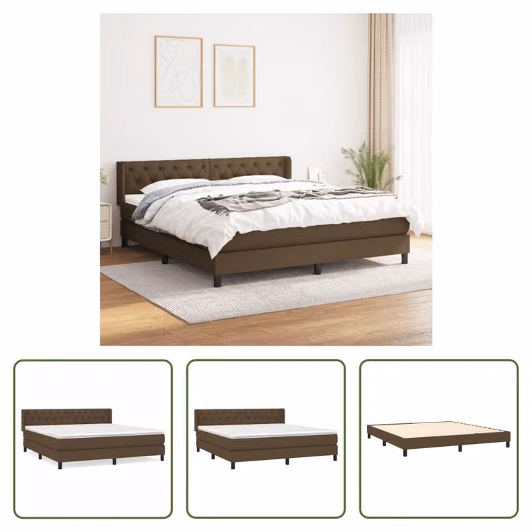 The Living Store Letto a molle con materasso marrone scuro 160x200 cm in tessuto