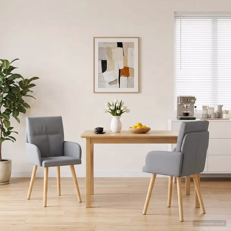 Set di 2 sedie da pranzo vidaXL in tessuto grigio con struttura in legno e metallo, L: 60 cm, P: 56 cm, H: 93 cm