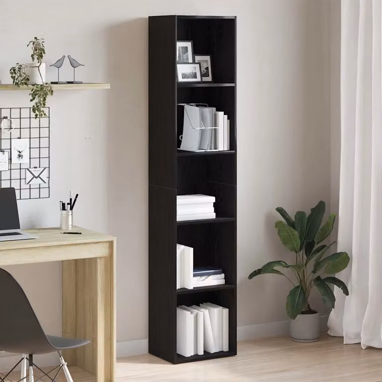 Libreria moderna vidaXL in legno di acacia nero con pannello posteriore L: 40 cm, P: 30 cm, H: 189 cm