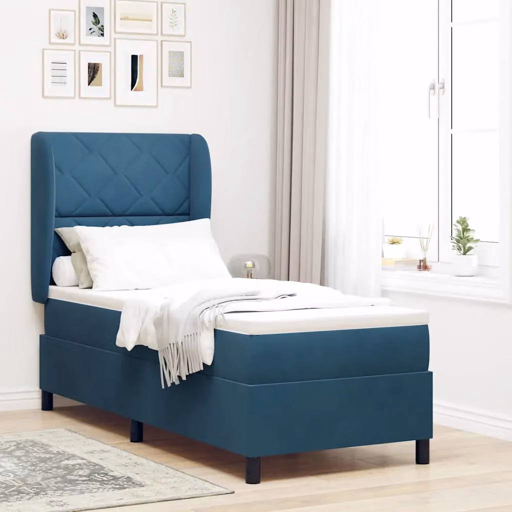 Letto ibrido con testiera in velluto blu vidaXL L: 200 cm, P: 80 cm, H: 128 cm