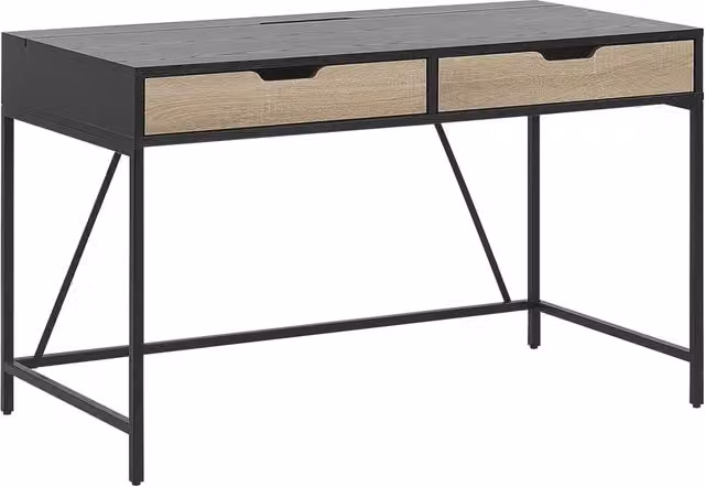 Scrivania Beliani in stile industrial con piano in legno nero e base in metallo L 120 cm x P 60 cm x H 75 cm