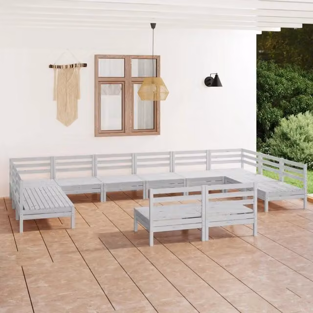 Set Salotto da Giardino 12 pz Bianco in Legno Massello di Pino 3083455