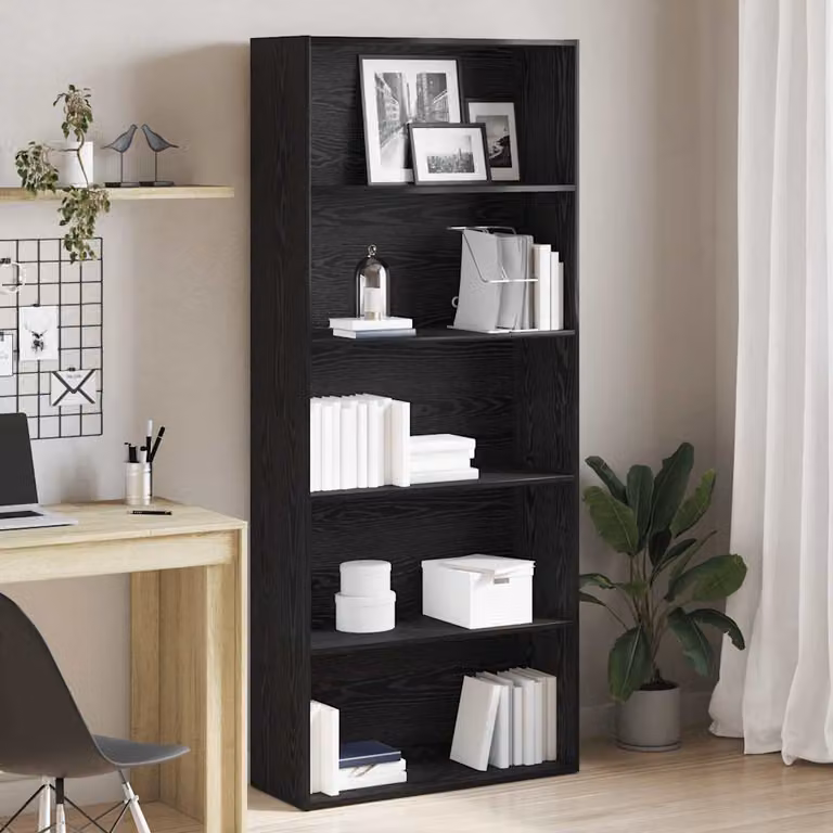 Libreria moderna vidaXL in legno nero opaco, sospesa a parete, L 80 cm x P 30 cm x H 189 cm