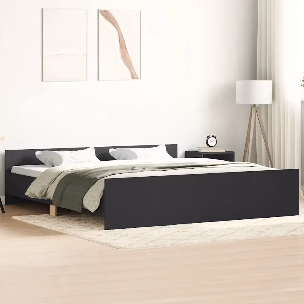 Letto matrimoniale moderno con testiera e pediera in legno nero L 160 x P 200 x H 50 cm – 2