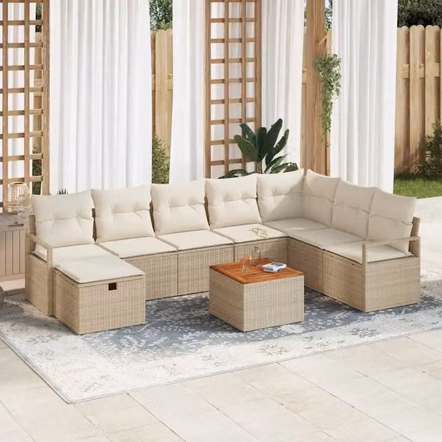 Set Divano da Giardino 9 pz Beige polyrattan 3359554