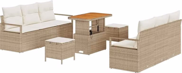 Set Divano da Giardino con cuscino 9 pcs Beige polyrattan