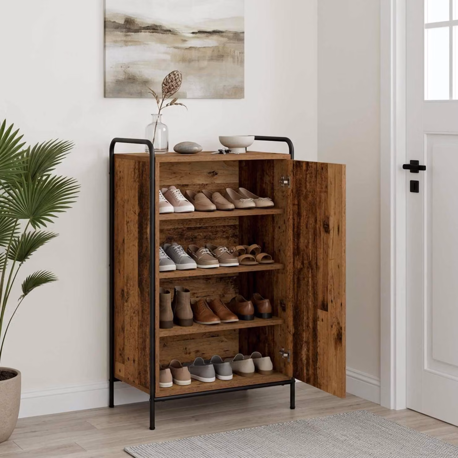 Mobile porta scarpe vidaXL moderno in legno e metallo, L/P/H: 51 x 36,5 x 93 cm