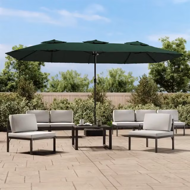 Ombrellone a doppia testa con LED vidaXL, colore verde e grigio, L: 449 cm, P: 265 cm, H: 245 cm