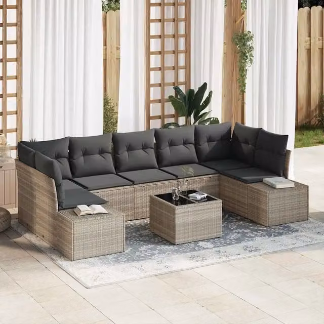 Set Divano da Giardino 8 pz Grigio chiaro polyrattan 3346982