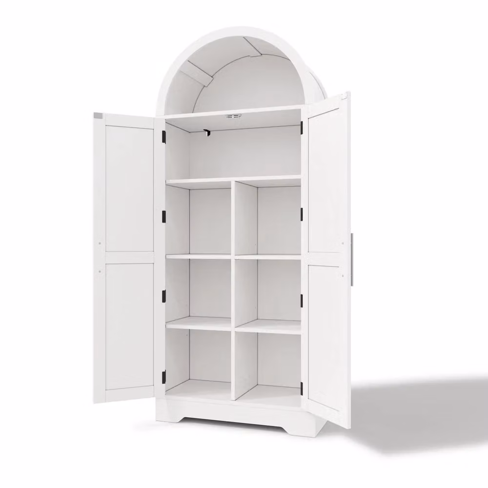 Armadio alto multiuso Minimal bianco in legno con ripiani interni e ante a battente H: 170 cm, L: 70 cm, P: 35 cm – 2