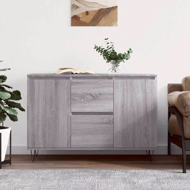 Credenza moderna vidaXL in legno multistrato e metallo, Grigio Sonoma, L 101,5 x P 35 x H 70 cm