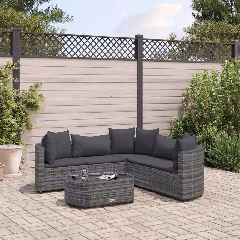 Set Divano da Giardino vidaXL 6 pz con Cuscini Antracite e Tavolino in Polyrattan e Metallo