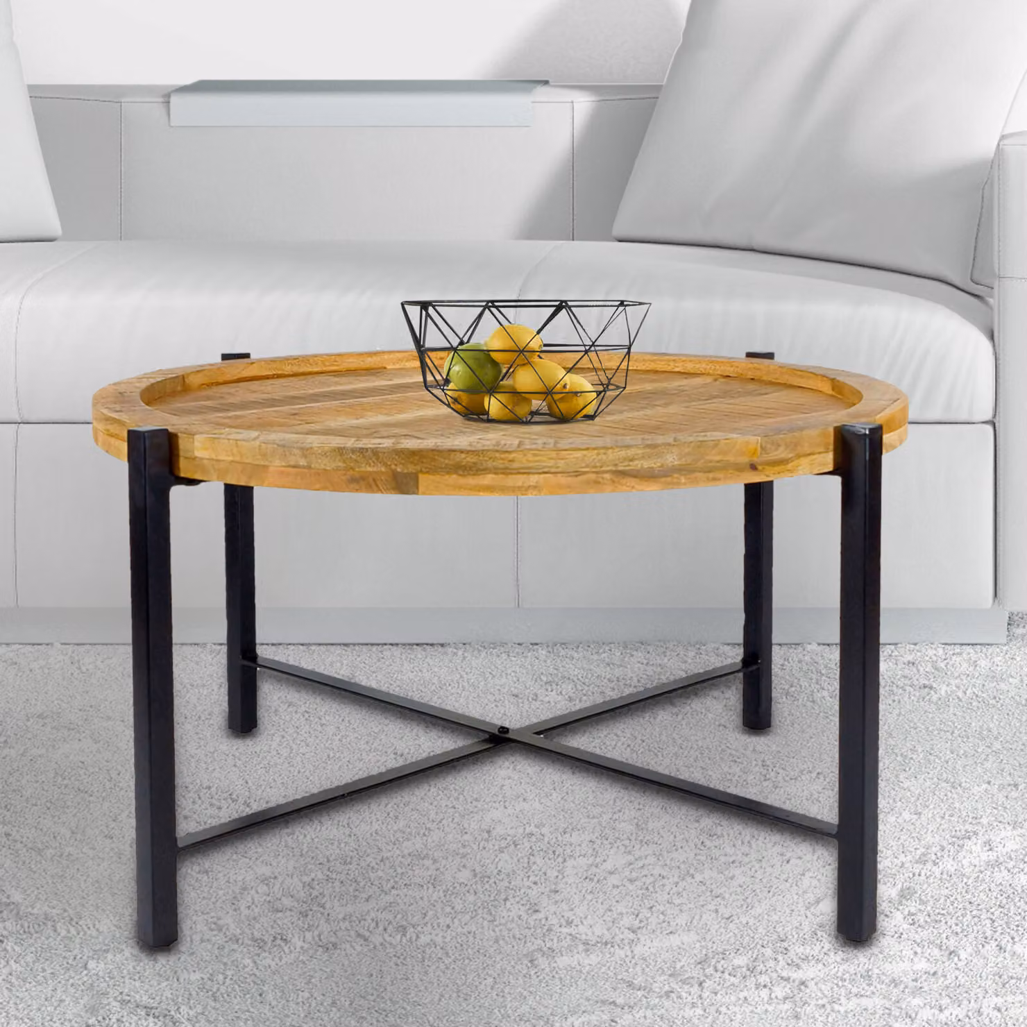 Tavolino ø75cm Tavolino da salotto rotondo Sioux struttura in metallo nero opaco