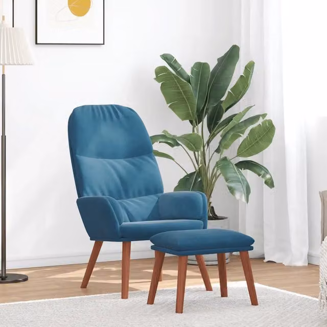Poltrona Relax Recliner con Ottoman vidaXL in Velluto Blu con Braccioli – 1