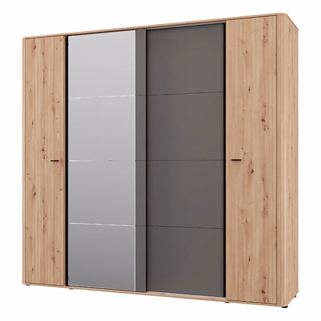 Armadio da camera da letto DMORA Hakone con ante scorrevoli, L: 232 cm, H: 219 cm, colore Marrone Rovere – 2
