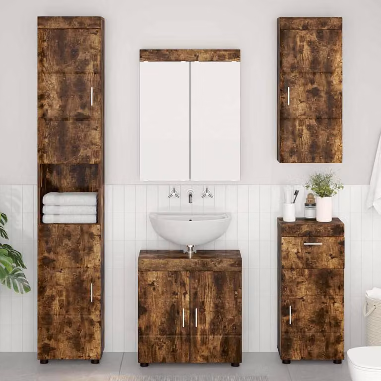 Armadio da bagno a muro vidaXL TULUM moderno in MDF Rovere Fumo, L/P/H: 37 x 24,5 x 86 cm