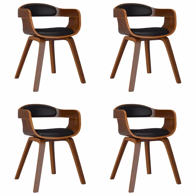 Sedie da Pranzo 4 pz Nere in Legno Curvato e Pelle finta