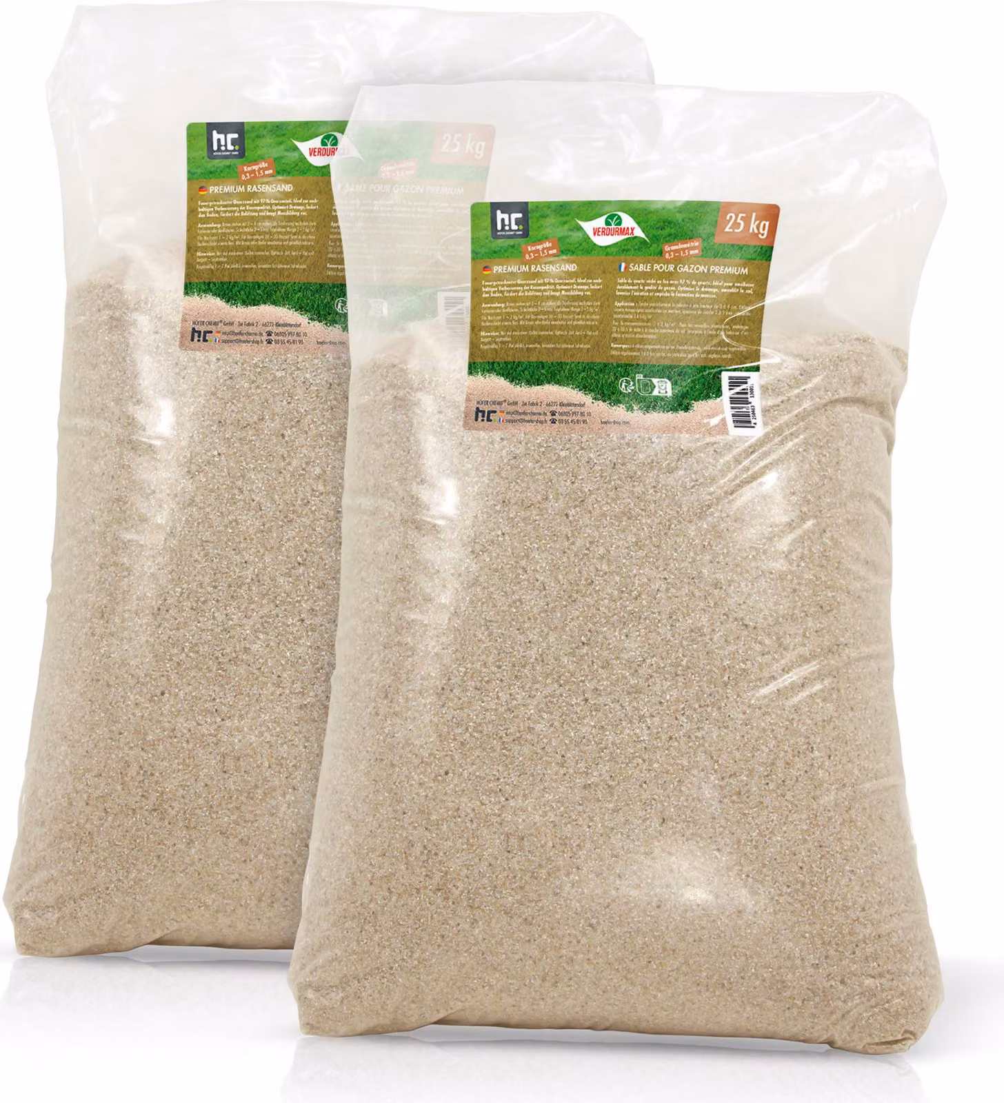 2 sacchi da 25 kg di VERDURMAX® Premium, sabbia specifica per prati, granulometria 0,3 - 1,5 mm
