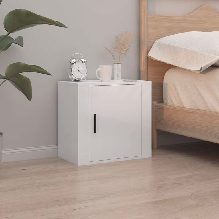 vidaXL Comodino da parete moderno bianco lucido L 50 cm, P 30 cm, H 47 cm