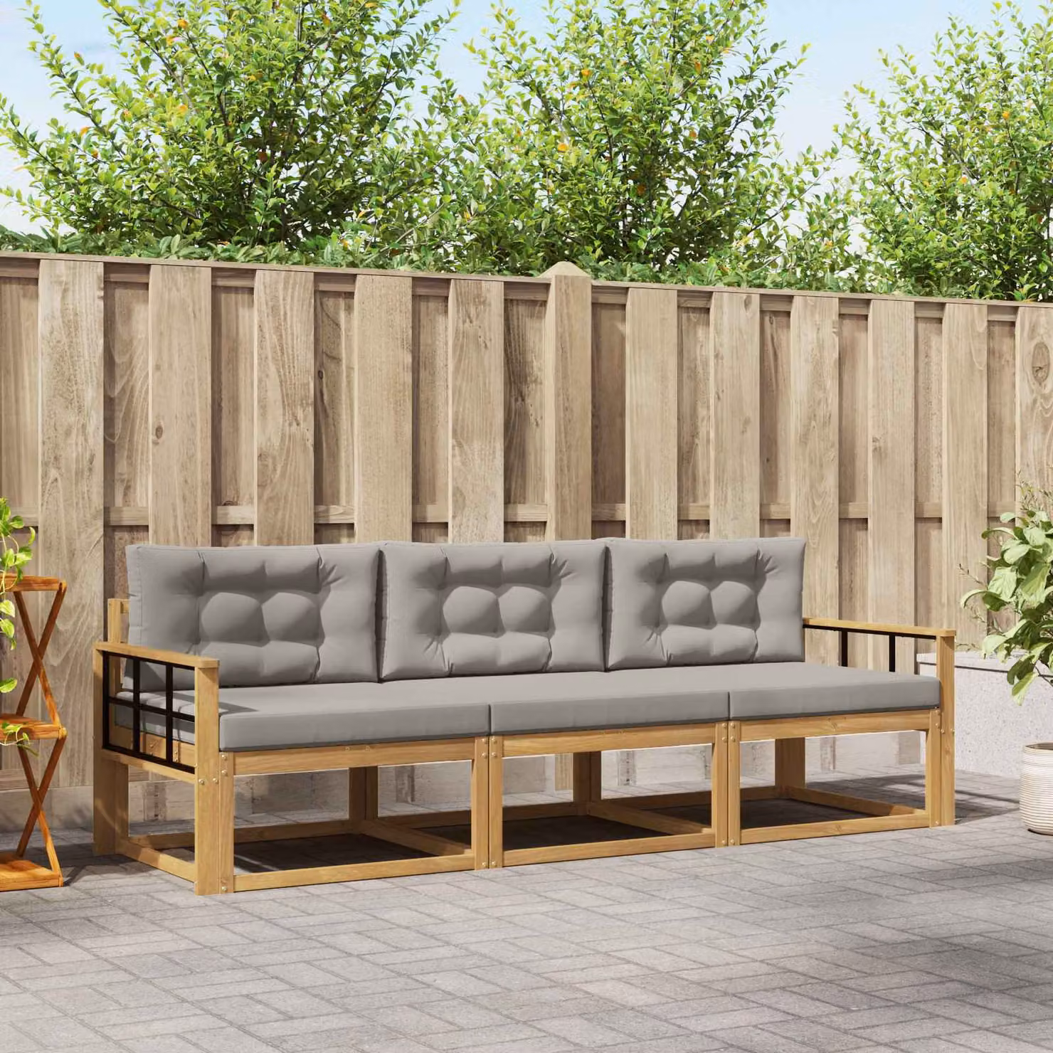 Set di divani da esterno vidaXL in legno di acacia con cuscini, Bianco, Grigio e Marrone