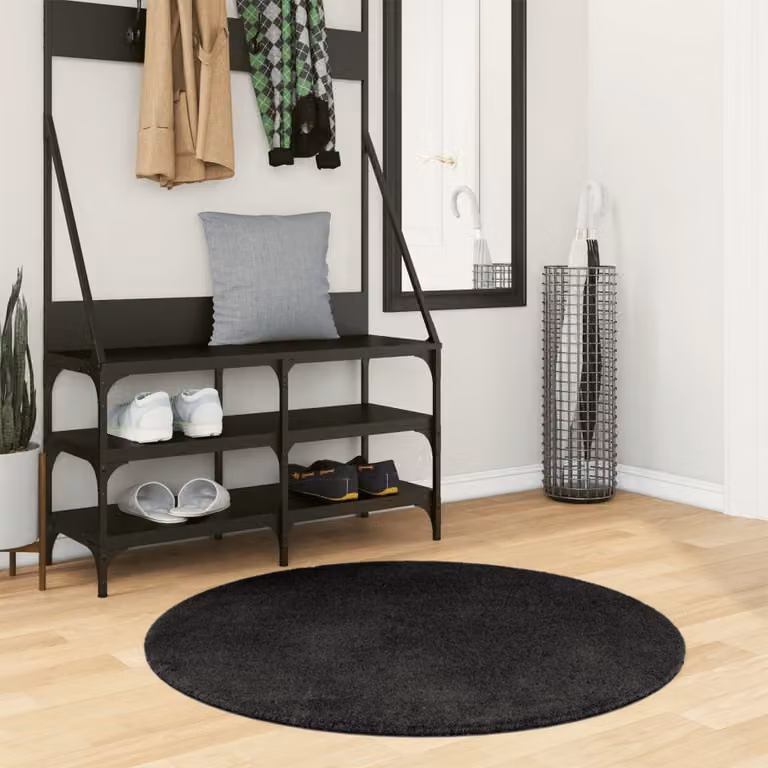 vidaXL Tappeto Rotondo a Pelo Corto HUARTE Nero, Lavabile e Antiscivolo, Ø 100 cm