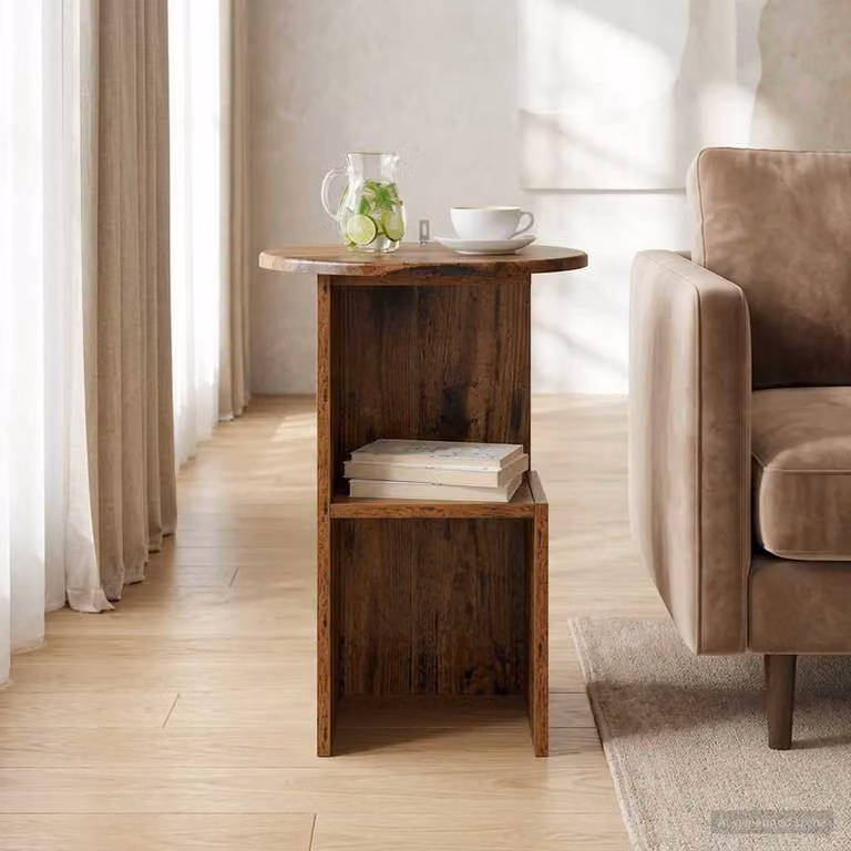 vidaXL Tavolo laterale rotondo in legno color marrone con finitura opaca L: 39,5 cm, H: 55 cm
