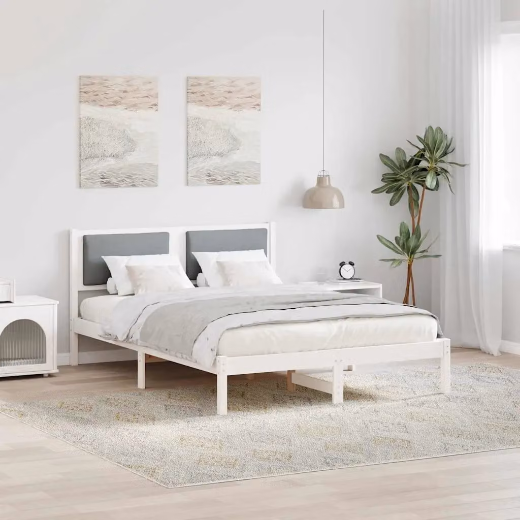 Struttura del letto vidaXL in pino massello grigio chiaro 135 x 190 cm – 1