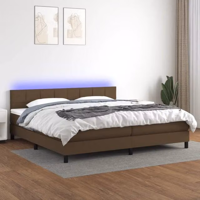 Letto con Materasso a Molle e Illuminazione LED vidaXL in Tessuto Marrone Scuro L/P: 200 x 200 cm