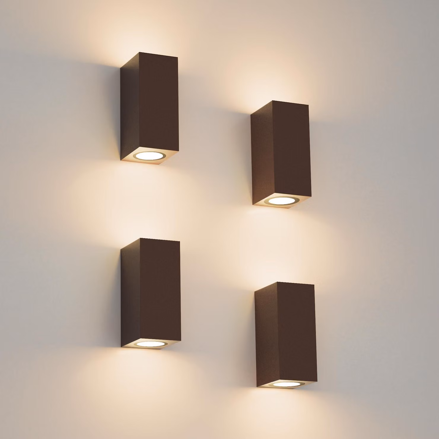 Set di 4 applique da parete, grado di protezione IP65, alluminio, attacco GU10, colore ruggine, dimensioni 15x8x6,3 cm