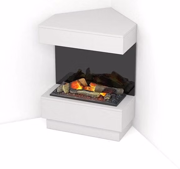 Camino Elettrico Autoportante con LED TARAVO Bianco Opaco e Nero L: 70 cm, H: 95 cm, P: 30/65 cm