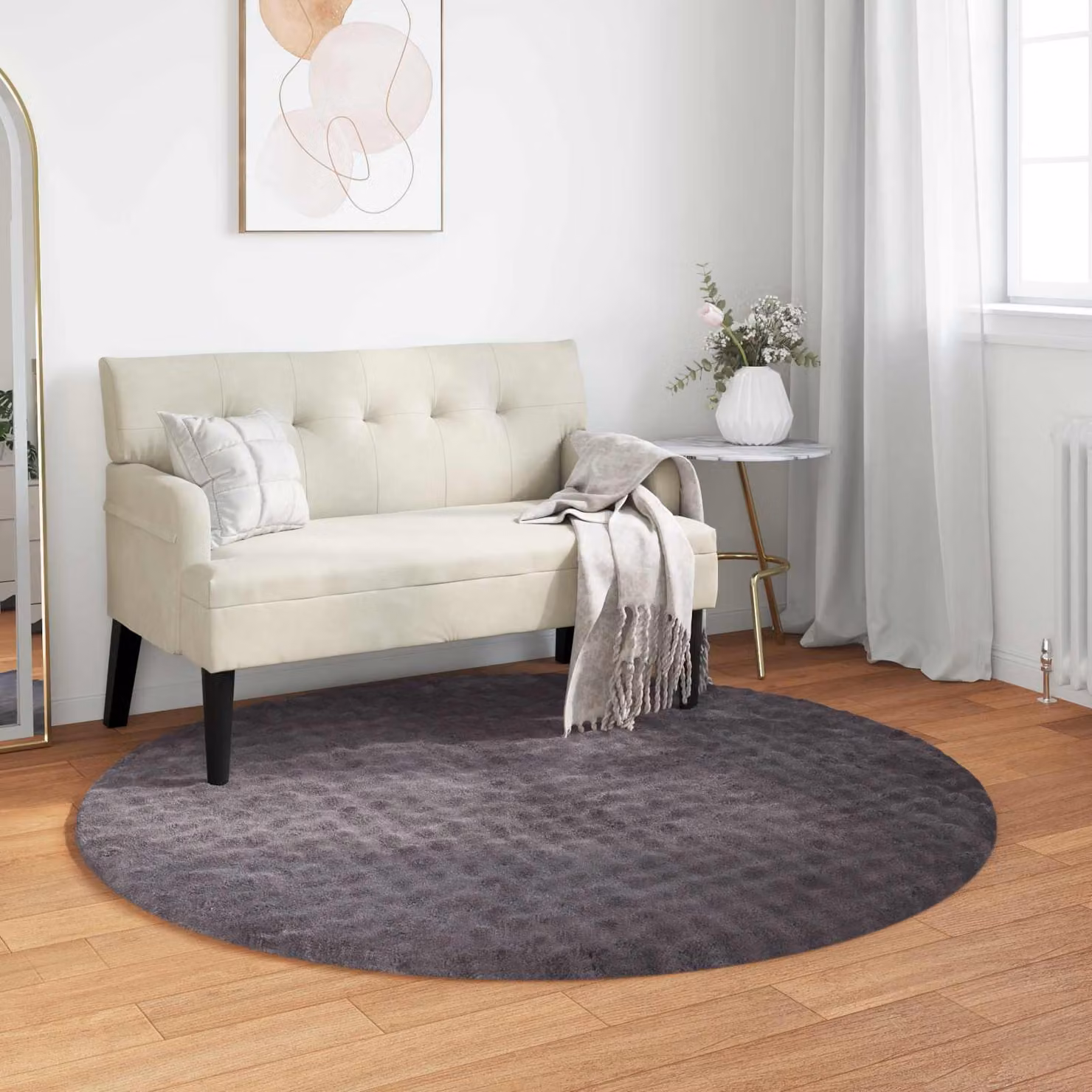 Tappeto rotondo vidaXL SIROLO Antracite in poliestere, lavabile e antiscivolo, Ø 120 cm