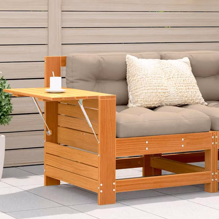 Set da giardino vidaXL in legno di pino marrone con divano senza braccioli e tavolino in stile rustico
