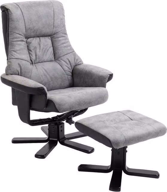 Poltrona reclinabile con poggiapiedi, poltrona girevole per TV con funzione reclinabile, in microfibra grigia, 78x82,5x109 cm, ideale per soggiorno e
