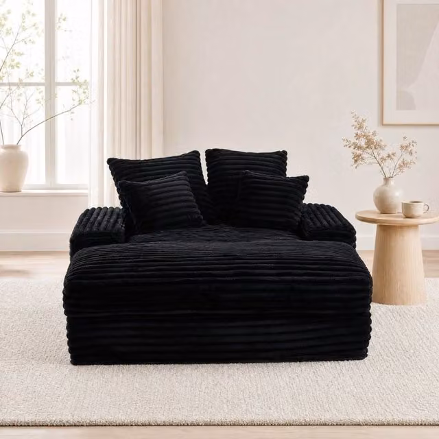 Chaise Longue REDOM in velluto nero con cuscini rimovibili, L/P/H: 175 x 137 x 63 cm – 1