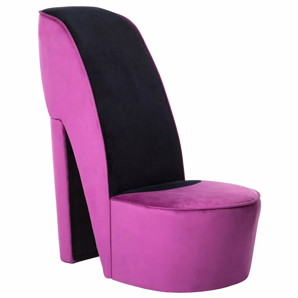 Poltrona moderna a forma di scarpa con tacco alto in velluto viola e nero vidaXL – 2