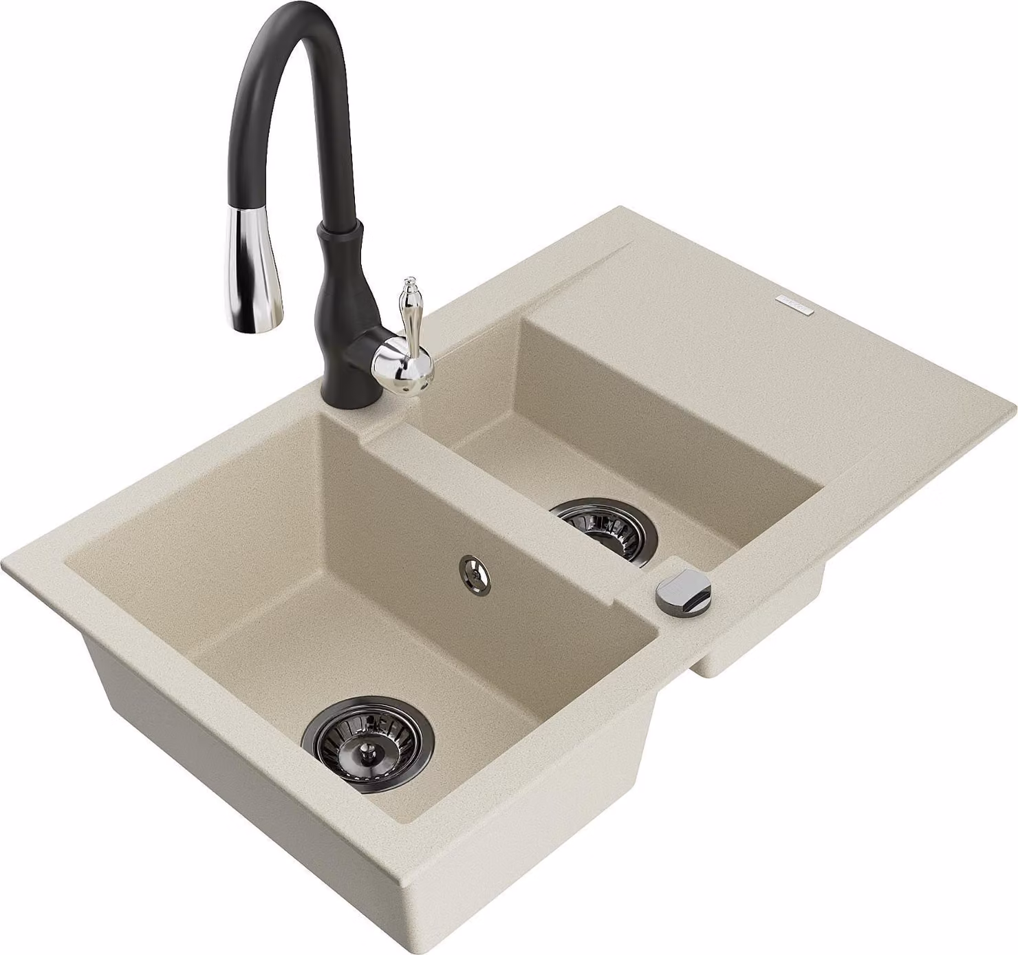 Mexen Gaspar lavello in granito 1,5 vasca con scolapiatti e miscelatore cucina Savita, beige - 6507-69-672601-70