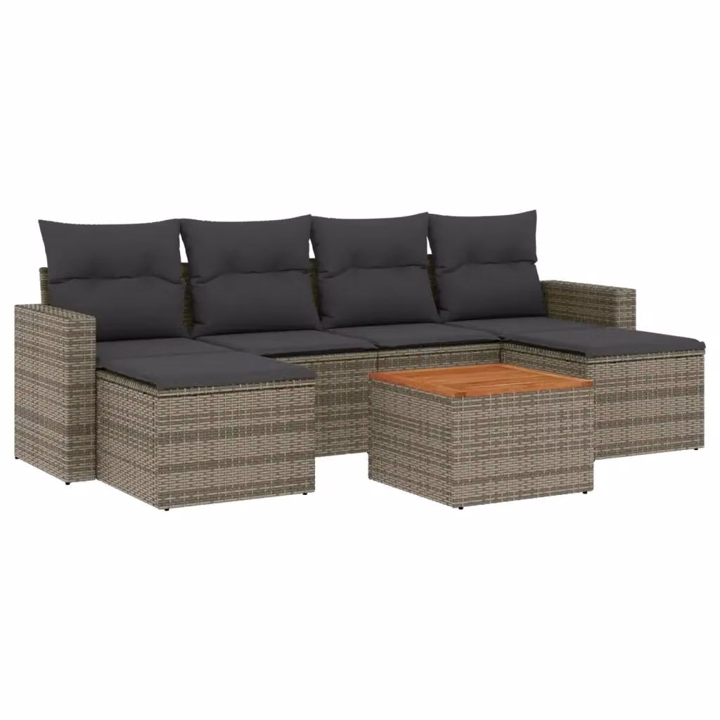 Set di divani da giardino vidaXL in polyrattan grigio con cuscini, tavolino e pouf, design moderno a forma di L – 2