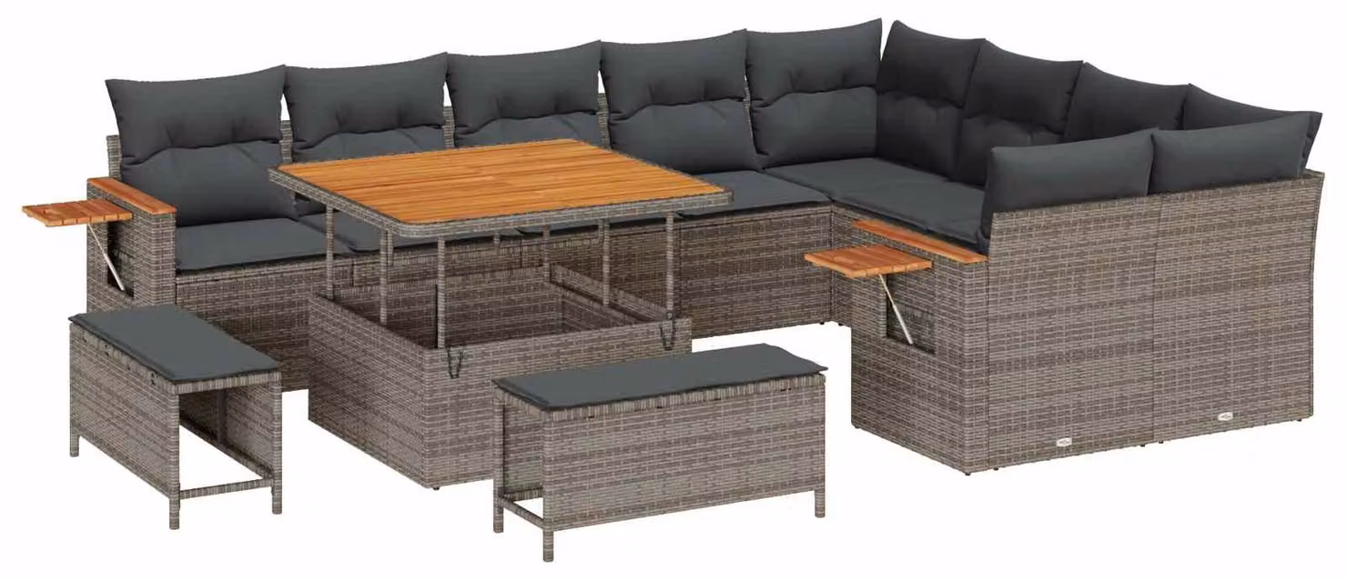 Set Divano da Giardino 12 pcs Grigio polyrattan