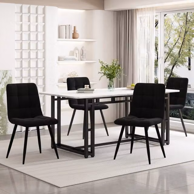 Set Tavolo da Pranzo con 4 Sedie ¨C Xylo ¨C Negro, Velluto, Gambe in Metallo, 140x80 cm