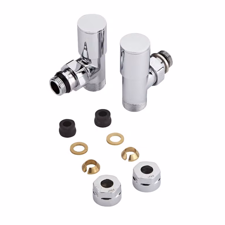 Valvole a Squadra HudsonReed per Radiatori 3/4 in Ottone Cromato con Adattatori Rame Ø12mm
