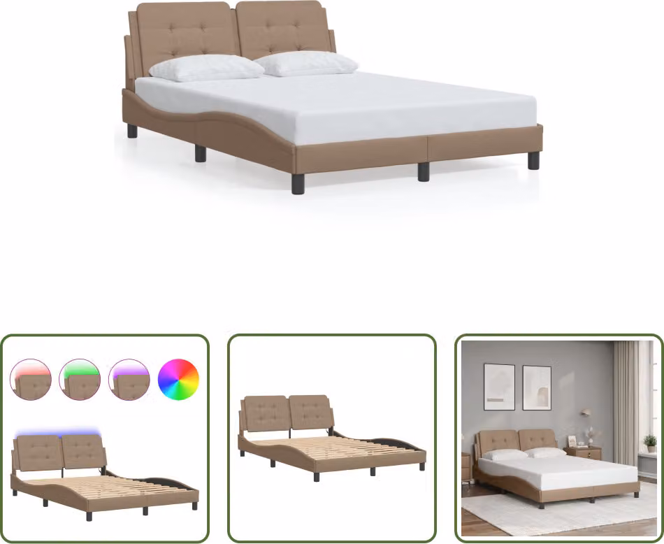 The Living Store Giroletto con LED cappuccino-marrone 140x190 cm in ecopelle
